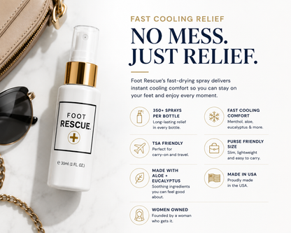 Foot Rescue Cooling Foot Spray for Tired, Sore Feet – Fast-Drying Travel Size Relief Spray with Menthol, Aloe, Eucalyptus & Witch Hazel – TSA-Friendly, 350+ Sprays, 1 fl oz