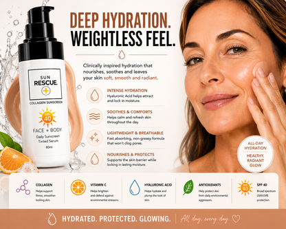 Sun Rescue Daily Tinted Moisturizer SPF 40 for Women – Hydrating Face Moisturizer with Vitamin C & Collagen Peptides – Lightweight Sheer Coverage, Broad Spectrum Sun Protection