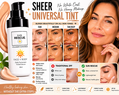 Sun Rescue Daily Tinted Moisturizer SPF 40 for Women – Hydrating Face Moisturizer with Vitamin C & Collagen Peptides – Lightweight Sheer Coverage, Broad Spectrum Sun Protection
